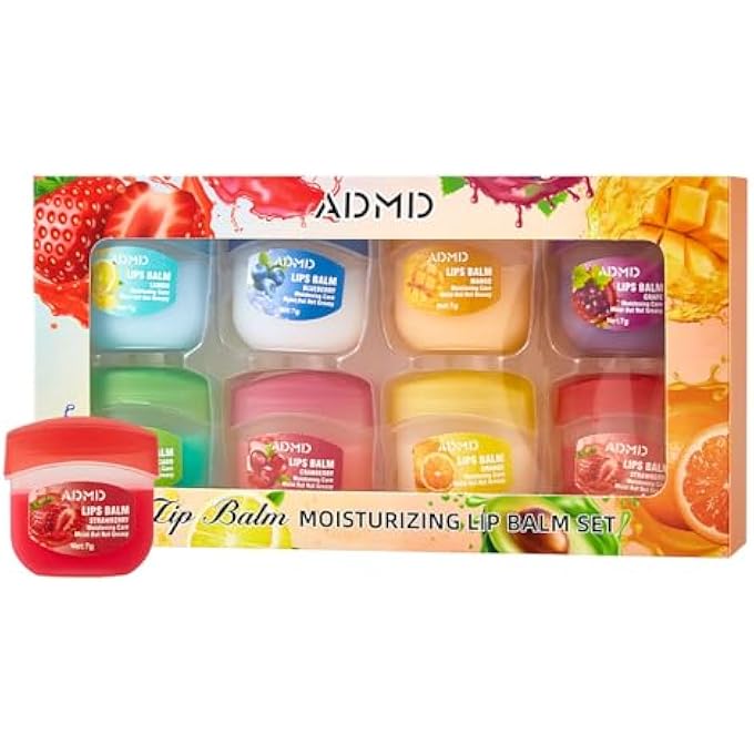 ADMD 8-PACK FRUIT FLAVOR LIP BALM SET, MINI LIP MASK FOR DAILY MOISTURE & OVERNIGHT CARE HELPS SOOTHE DRY LIPS - Image 1